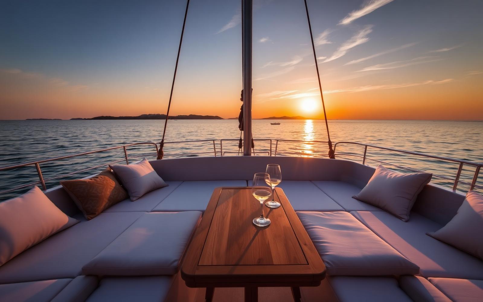 Catamaran deck at sunset