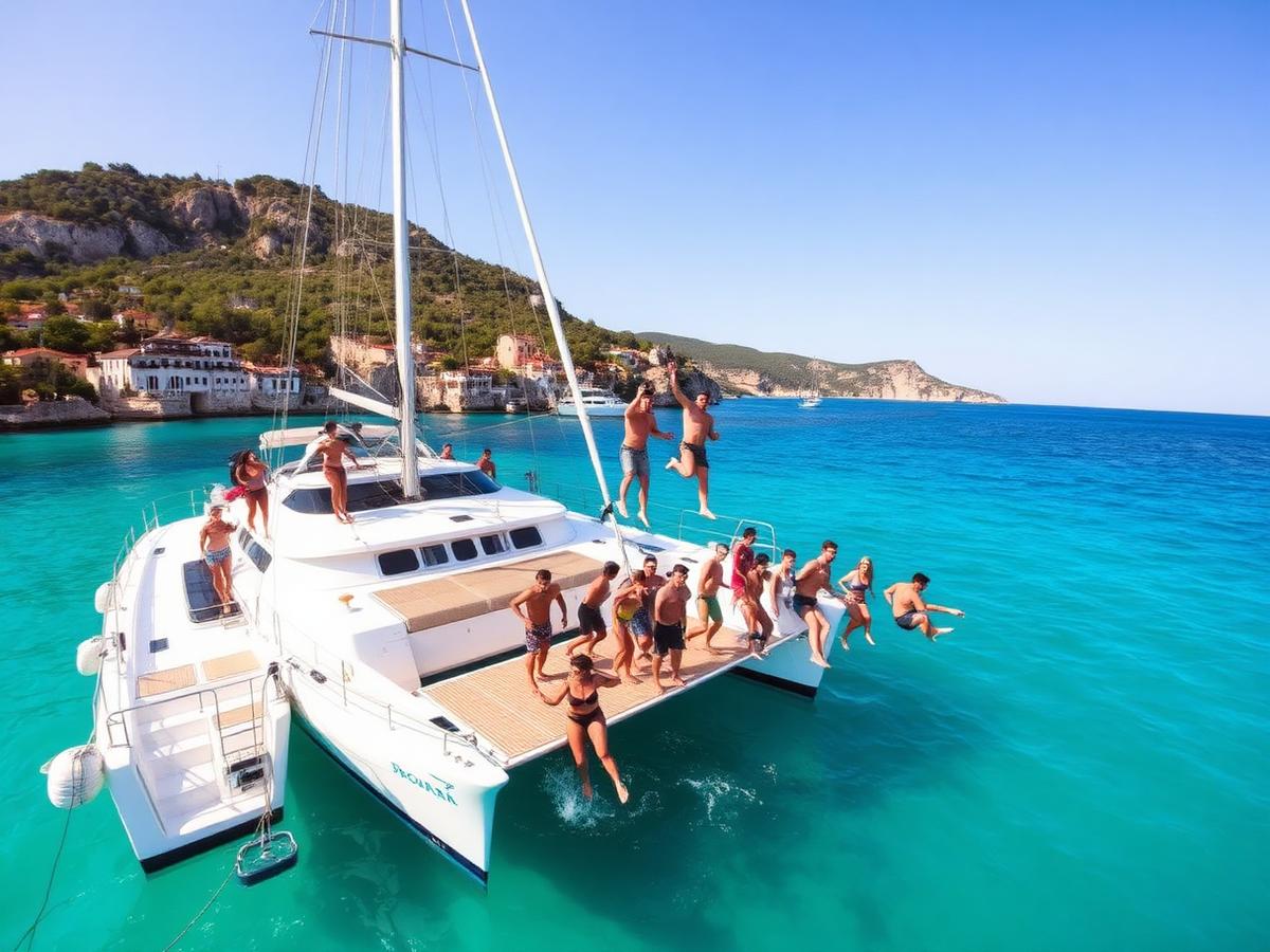 Swimmers off Lady Amanda in turquoise sea